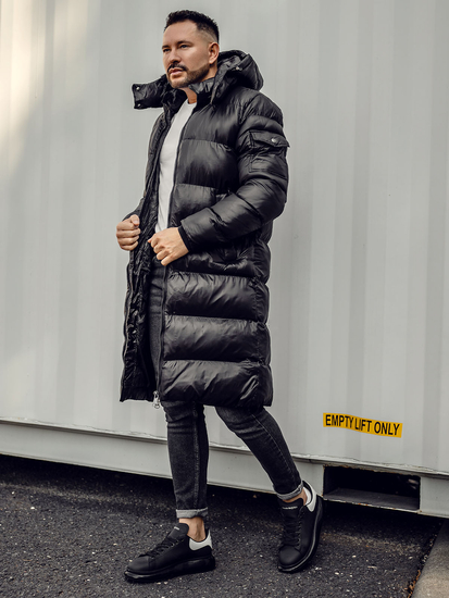 Homme Blouson d'hiver matelassée longue Noir Bolf 9971