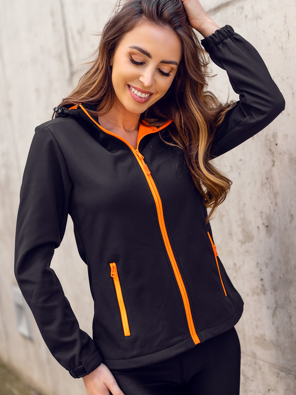 Blouson de transition softshell pour femme noir-orange Bolf HH018