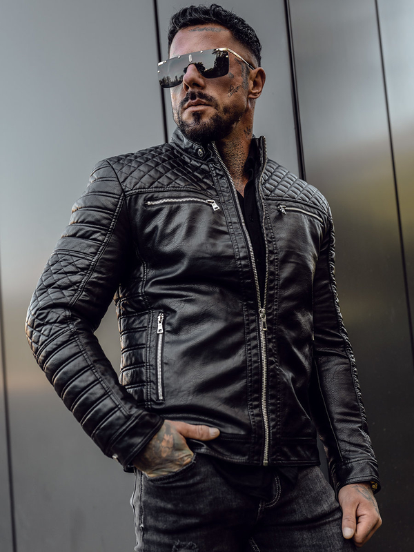 Blouson en cuir biker pour homme noir Bolf 11Z8002