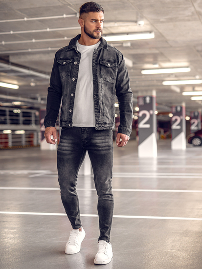Homme Blouson en jean Noir Bolf 200A
