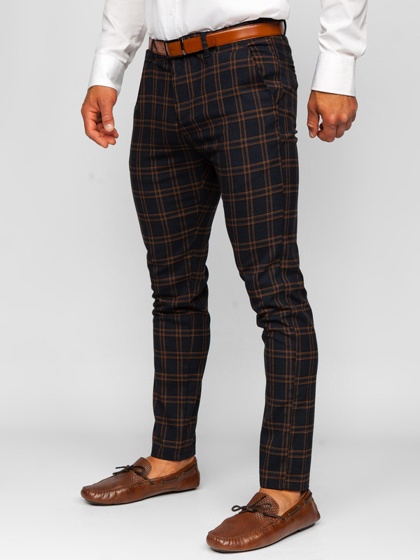 Homme Pantalon chino à carreaux Bleu foncé Bolf 0049