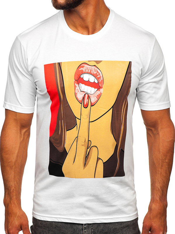 Tee-shirt imprimé en coton pour homme blanc Bolf 143018