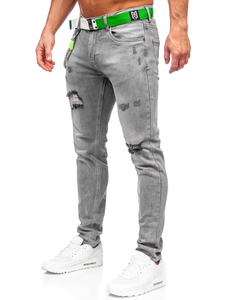 Homme Pantalon en jean slim fit avec ceinture Graphite Bolf KX953