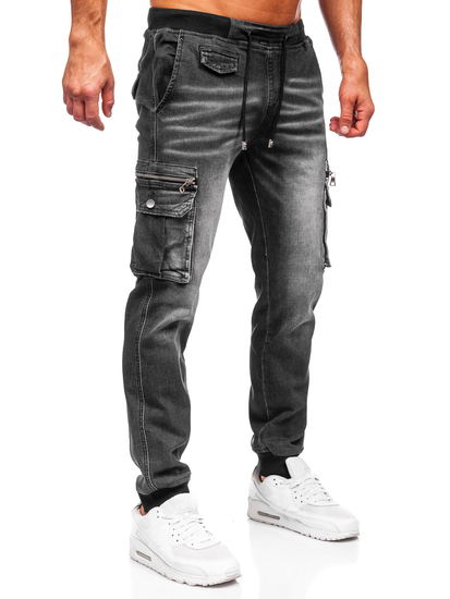 Homme Pantalon de jogging cargo en jean Noir Bolf MP0108N