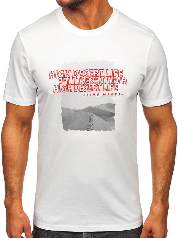 Homme T-shirt imprimé en coton Blanc Bolf MPO3465