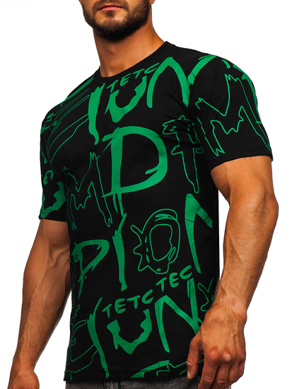 T-shirt noir en coton avec imprimé homme, modèle Bolf KS1972