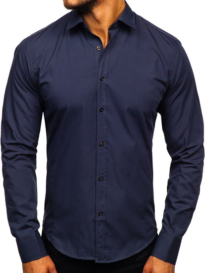 Chemise élégante bleu marine à manches longues pour homme Bolf 1703