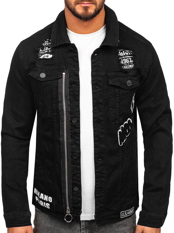 Blouson en jean pour homme noir Bolf G131
