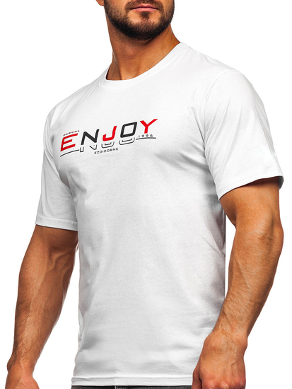 Tee-shirt en coton imprimé pour homme blanc Bolf 14773