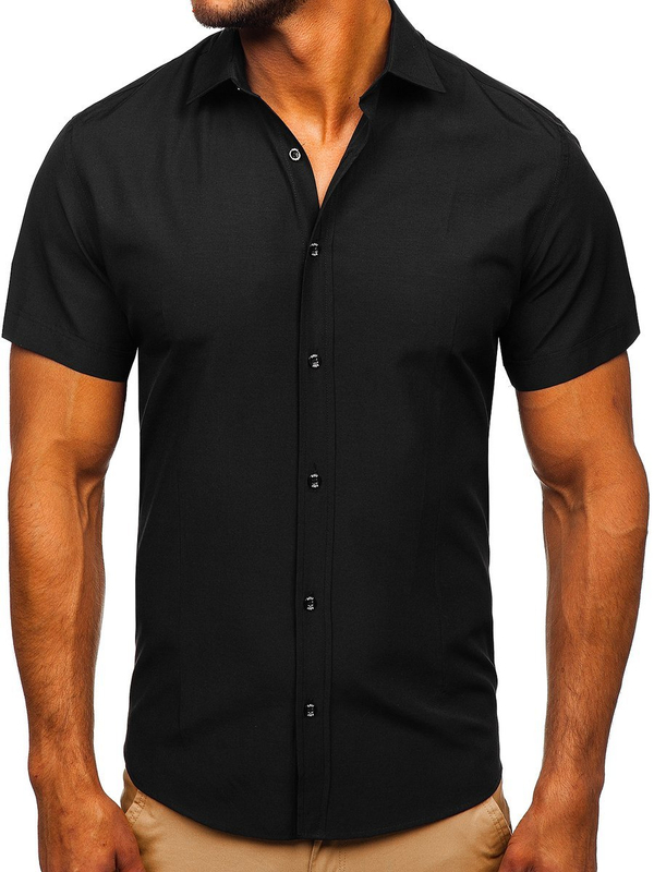 La chemise élégante avec les manches courtes pour homme noire Bolf 7501