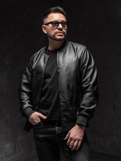 Homme Blouson bomber en cuir Noir Bolf 3A65A1