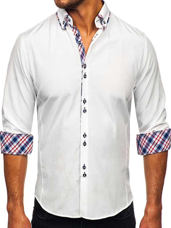 La chemise élégante avec les manches longues pour homme blanche Bolf 4704