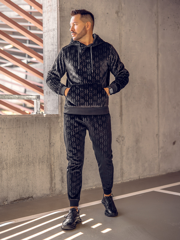 Survêtement en velours à capuche pour homme noir Bolf 3A81B