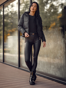 Femme Blouson d'hiver matelassée réversible à capuche Noir Bolf 5M3237