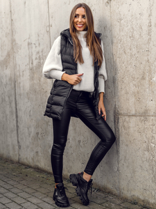 Gilet long matelassé pour femme noir Bolf 7044A