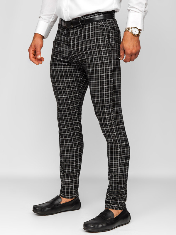 Homme Pantalon chino à carreaux Noir Bolf 0035