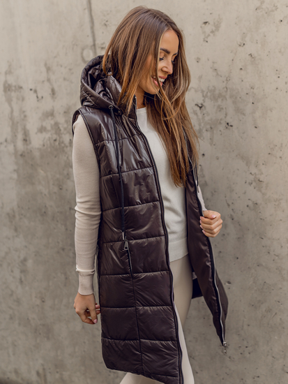 Gilet long matelassé pour femme marron Bolf 82019