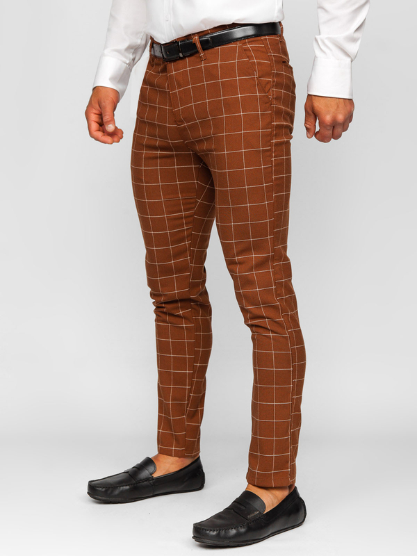 Homme Pantalon chino à carreaux Marron Bolf 0047