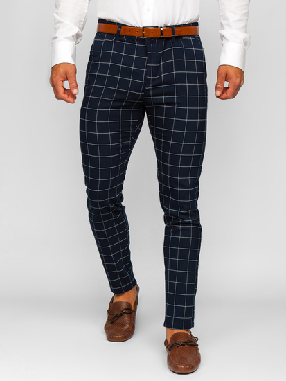 Homme Pantalon chino à carreaux Bleu foncé Bolf 0047