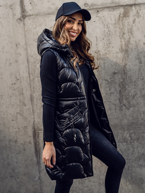 Femme Gilet matelassé long Noir Bolf B8172A