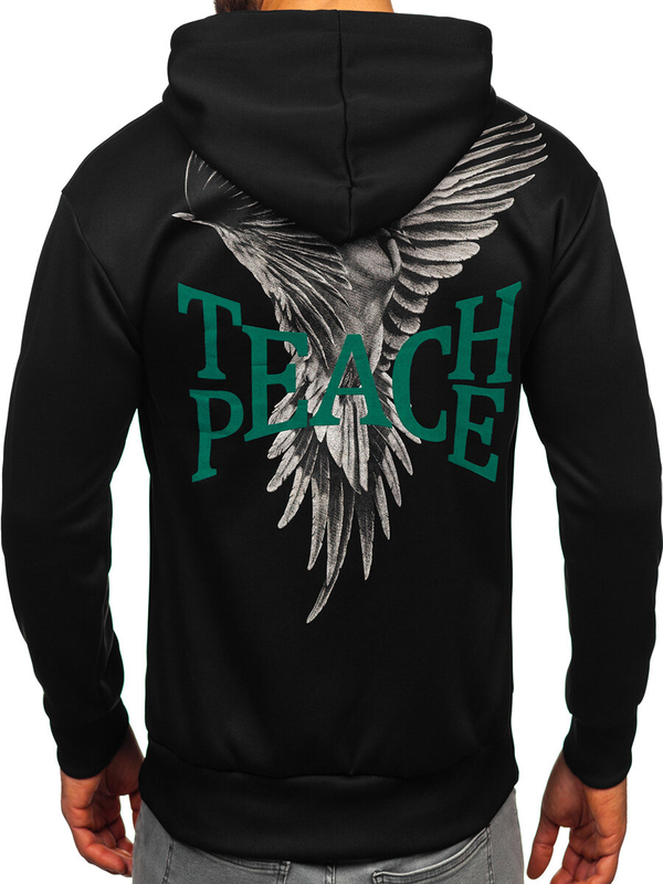 Homme Sweat-shirt kangourou à capuche imprimé Noir Bolf M279