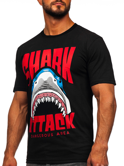 Tee-shirt imprimé en coton pour homme noir Bolf 143020