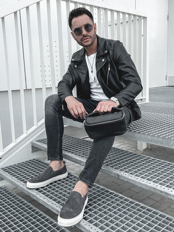 Blouson ramones en cuir pour homme noir Bolf 0006-A