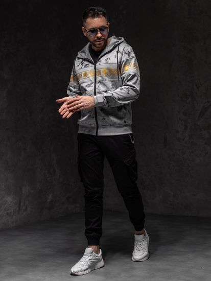 Homme Sweat-shirt à capuche imprimé avec fermeture Gris Bolf 27B8125A1