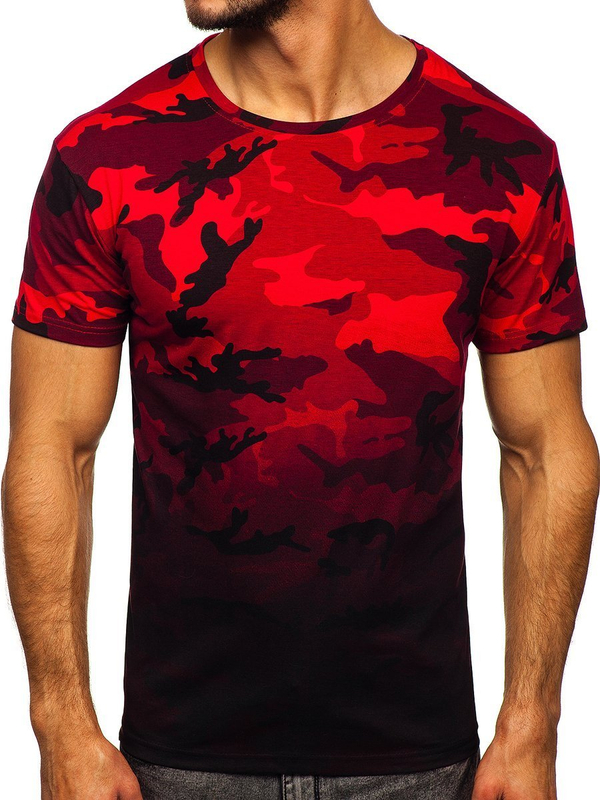 Tee-shirt pour homme rouge avec imprimé camo Bolf S808