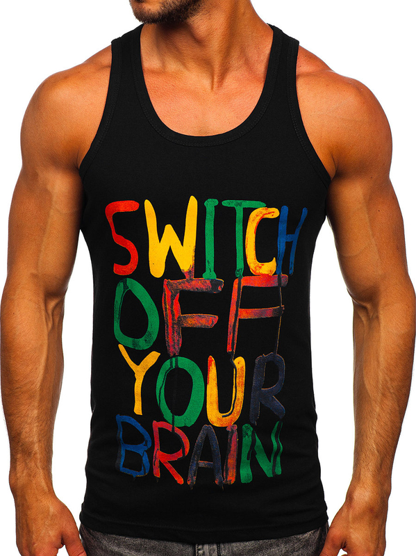 Tank top de boxeur noir avec imprimé Bolf 14837