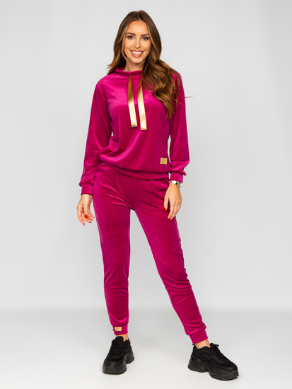 Set de sport en velours deux pièces pour femme fuchsia Bolf 637