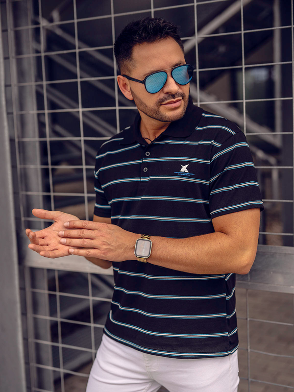 Polo en rayures pour homme noir Bolf 14954A