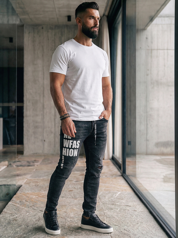 Homme Pantalon en jean slim fit Noir Bolf TF277