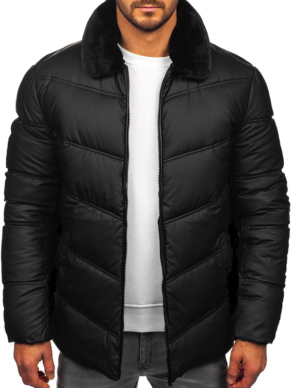 Homme Blouson d'hiver matelassé avec fourrure Noir Bolf 31M5005