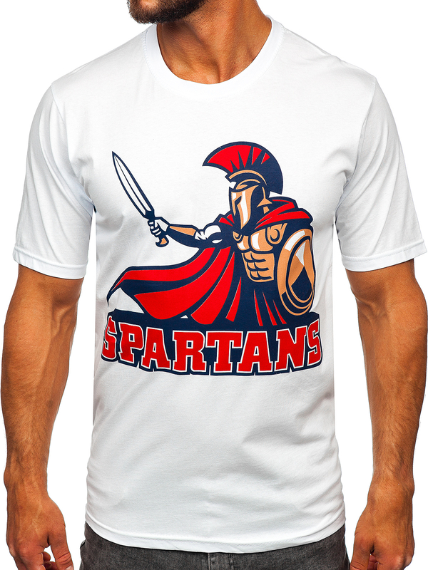 Tee-shirt imprimé en coton pour homme blanc Bolf 143017