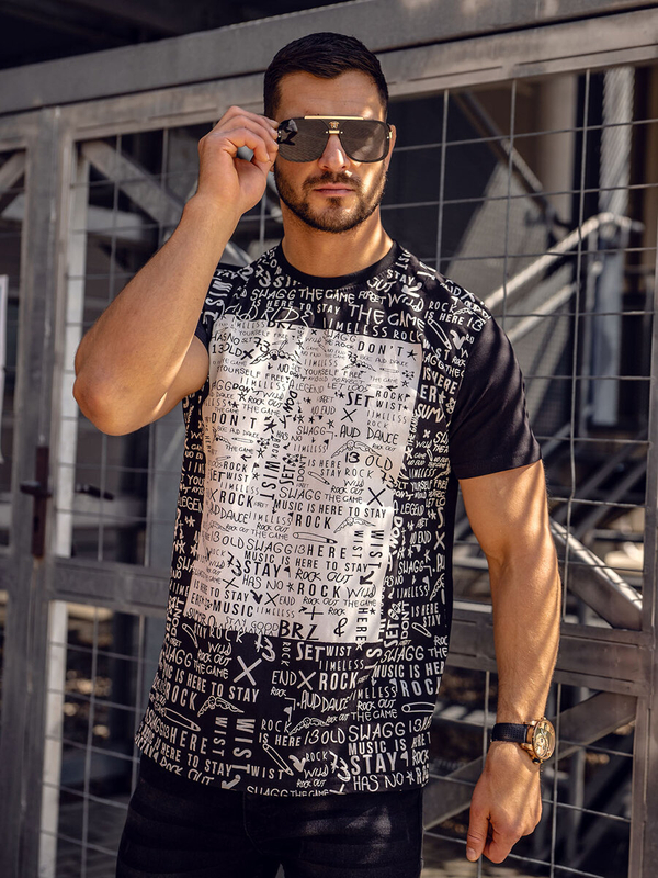 T-shirt homme en coton noir avec imprimé Bolf 1173A