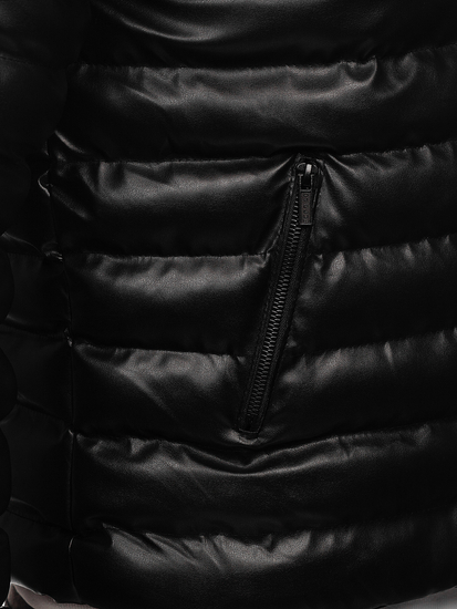 Blouson d'hiver en cuir matelassé pour homme noir Bolf 0021