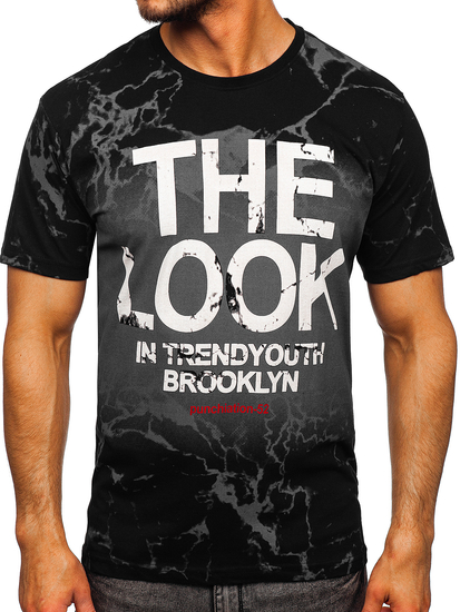Homme T-shirt imprimé en coton Noir Bolf 627