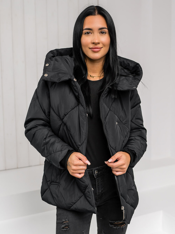 Femme Blouson d'hiver matelassé à capuche Noir Bolf 5M3175A3