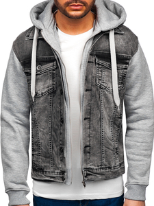 Blouson en jean gris pour homme à capuche Bolf 10350