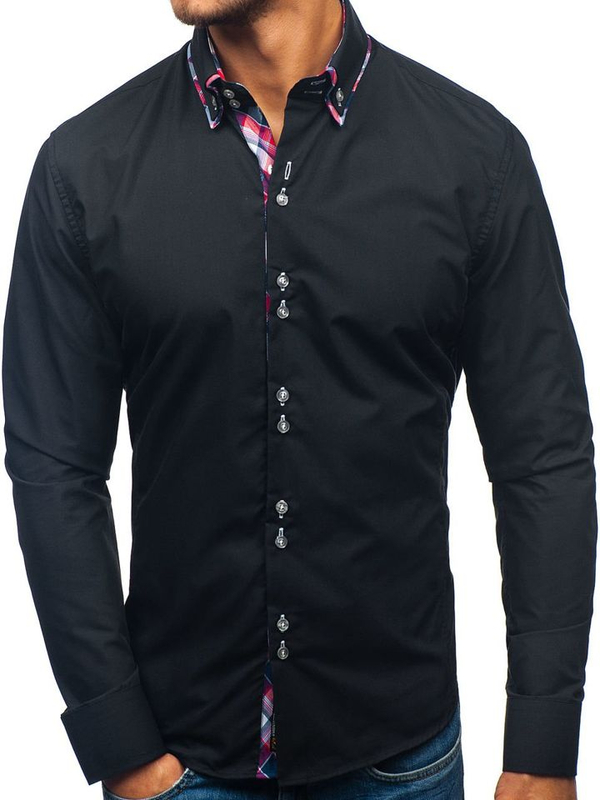 La chemise élégante avec les manches longues pour homme noire Bolf 2712