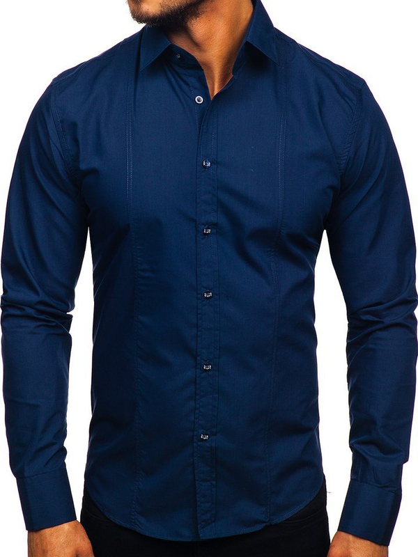 Homme Chemise élégante à manche longue Bleu foncé Bolf 6944