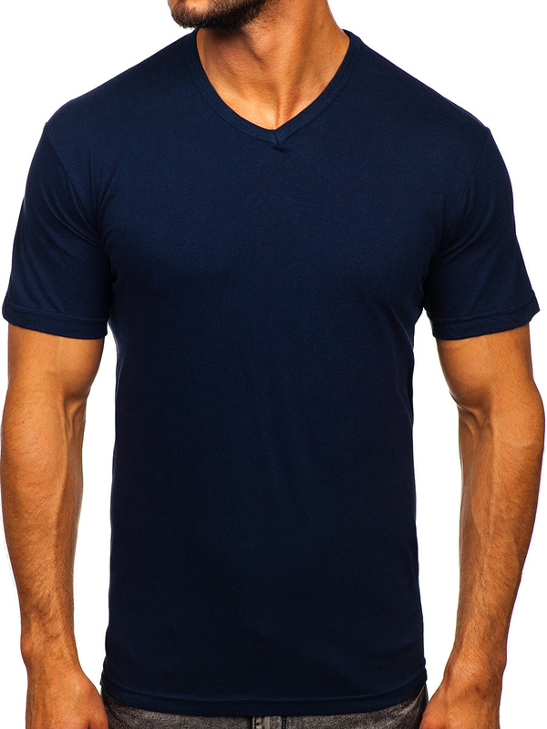 T-shirt uni bleu marine à col en V pour homme Bolf 192131