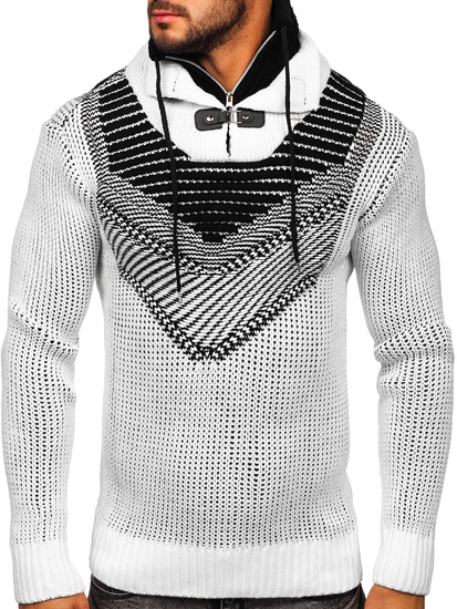 Pull épais à col montant pour homme blanc Bolf 2027