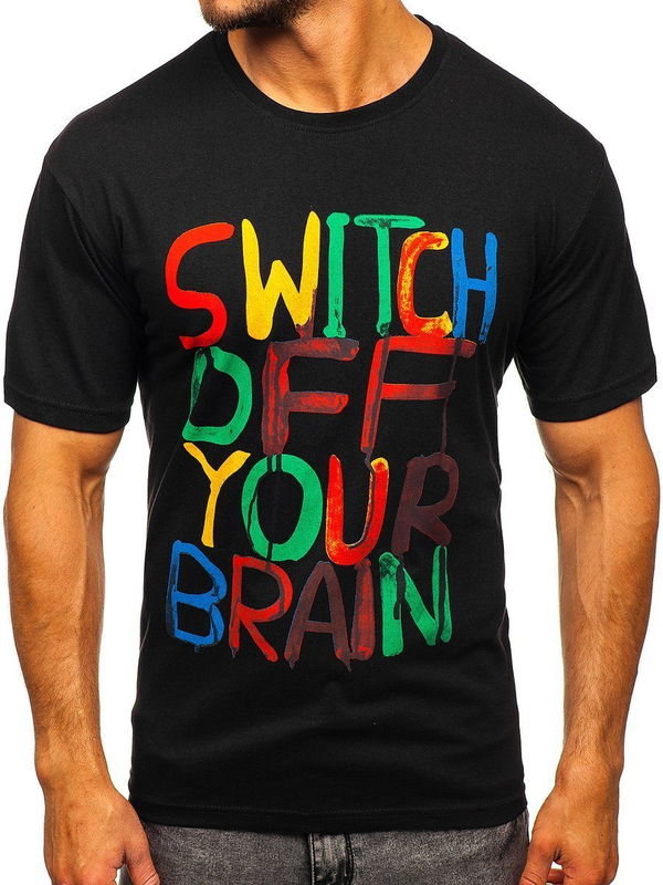 T-shirt noir imprimé homme, modèle Bolf 1181