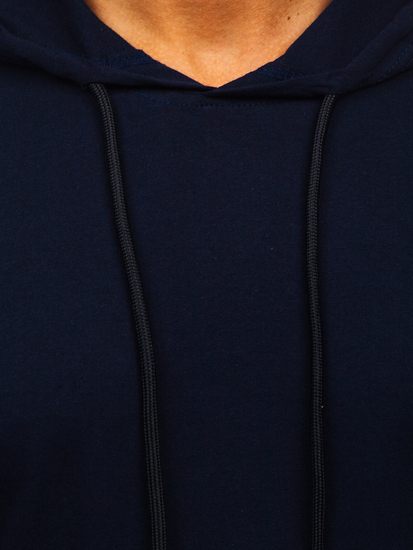 Tee-shirt en coton sans imprimé à capuche pour homme bleu foncé Bolf 14513