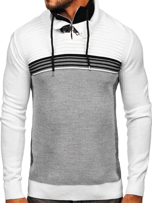 Pull à col montant pour homme blanc Bolf 1051