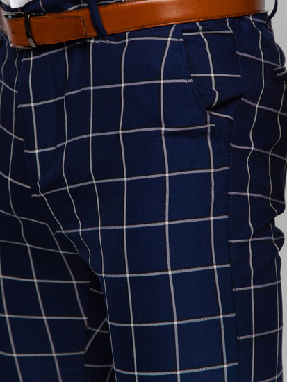 Homme Pantalon chino à carreaux Bleu foncé Bolf 0038