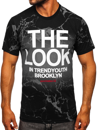 Tee-shirt en coton imprimé pour homme noir Bolf 627-1