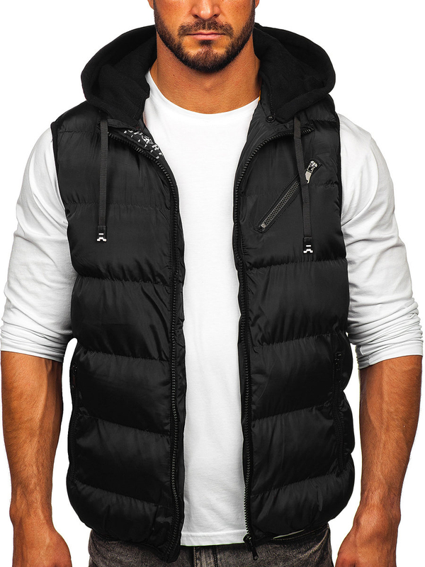 Gilet à capuche épais matelassé pour homme noir Bolf 7126